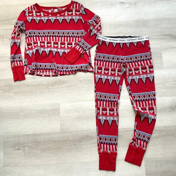 Victoria Secret Fireside Thermal Fair Isle Pajamas Long Sleeve Med Top XS Bottom - Picture 1 of 12